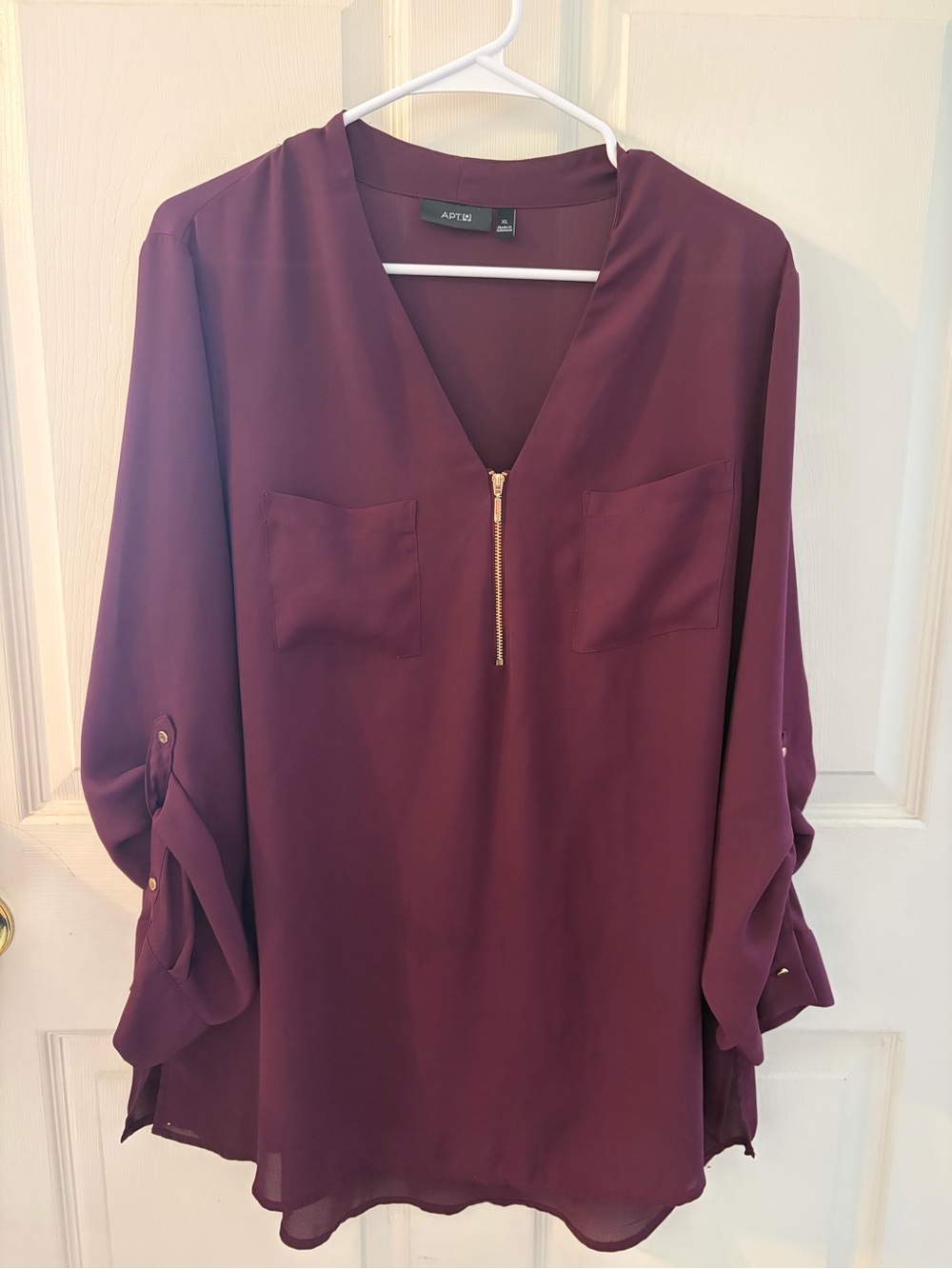 Apt 9 Burgundy Wine Gold Zip Roll Tab Blouse XL